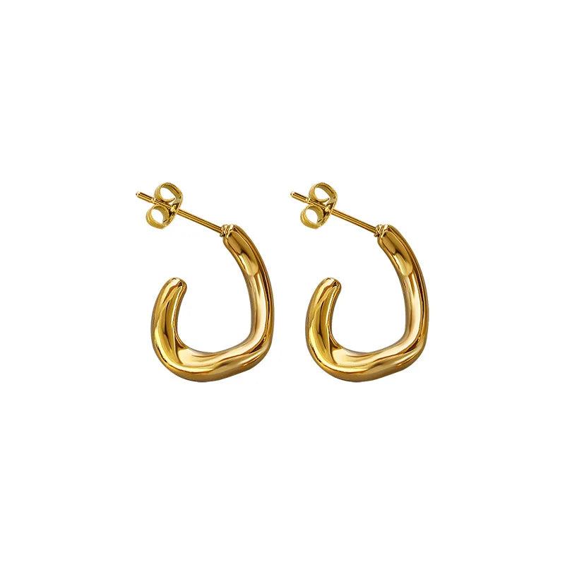 INS 18K Gold & Stainless Steel IP Geometric Curve Circle Earrings Irregular C Shaped Titanium Steel for Party and Wedding