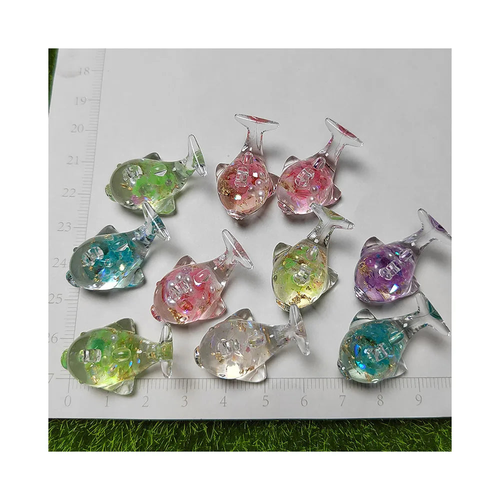 100Pcs 20*30MM Mini Clear Crystal Dolphin Resin Ornaments Figurines Miniature Charms for Fairy Garden Landscape Party Favors DIY