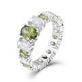 YILUN Handcrafted Adjustable Open Design Womens Sterling Silver 925 Cubic Zirconia Olivine Diamond Eternal Band Ring