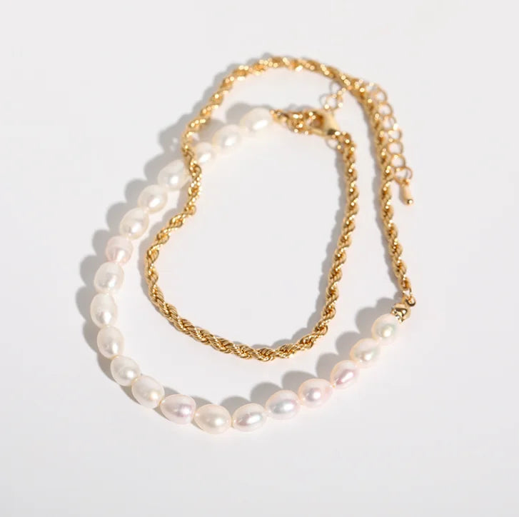2021 Vintage Baroque Pearl Choker Necklace for Women Girls 18k Gold Plated Twisted Rope Chain Necklace Jewelry