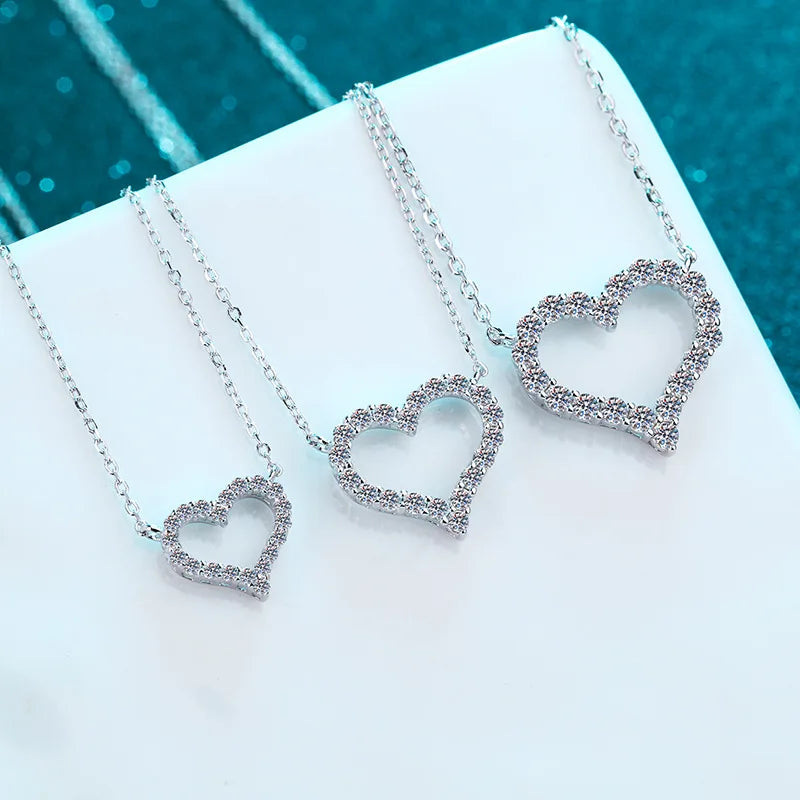 1CT 2CT 925 Sterling Silver 18K Gold Plated Choker Classic D Color Heart VVS Moissanite Pendant Necklace for Parties Weddings