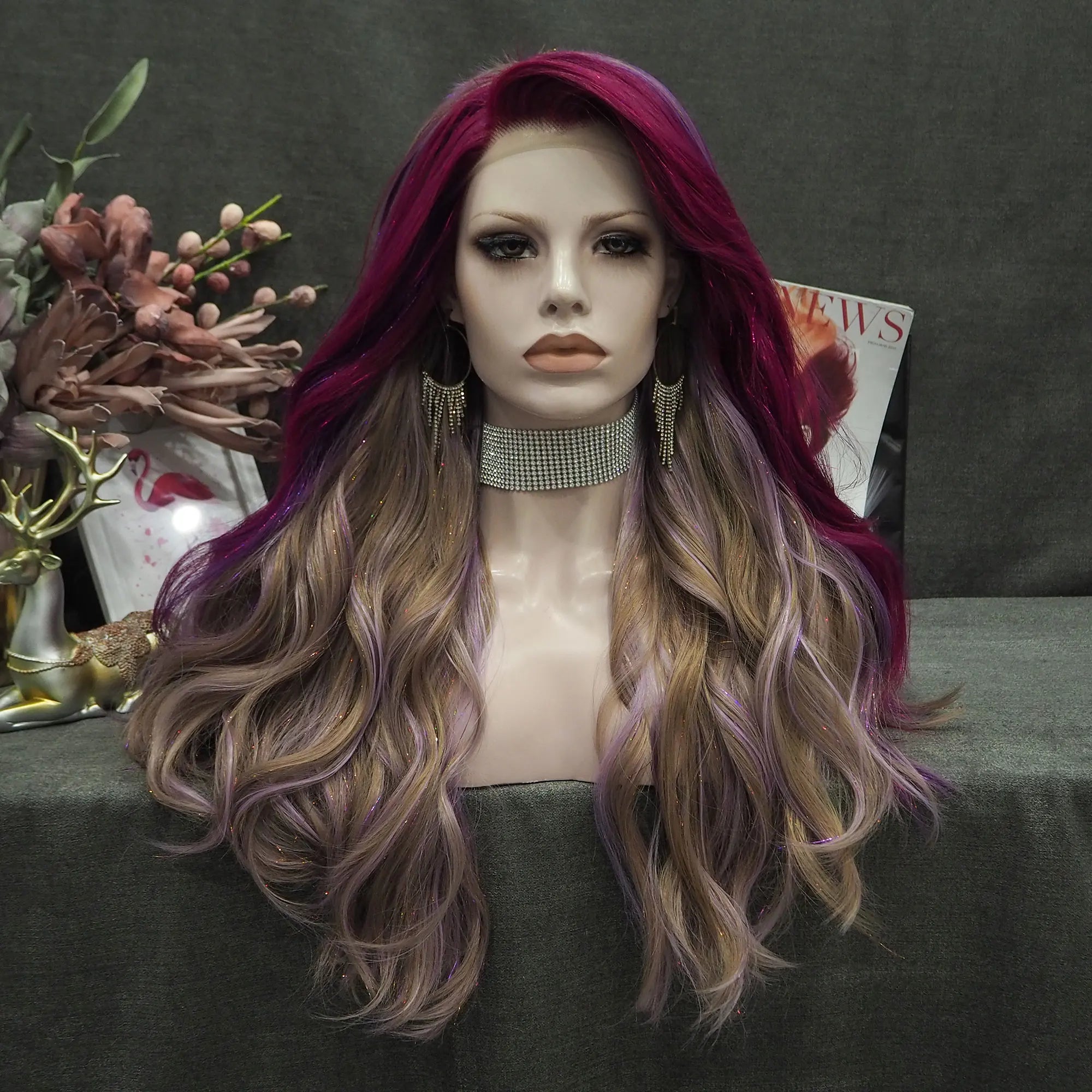 Celebrity 26 Inch Transparent Lace Front Synthetic Wigs natural wave light color heat resistant Lace Frontal Wigs