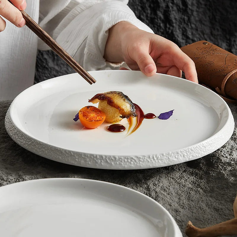 Matte White Ceramic Dinner Plate Flat Serving Side Plate for Spaghetti Pasta Fruit Dessert Steak for Restaurants Home Tableware