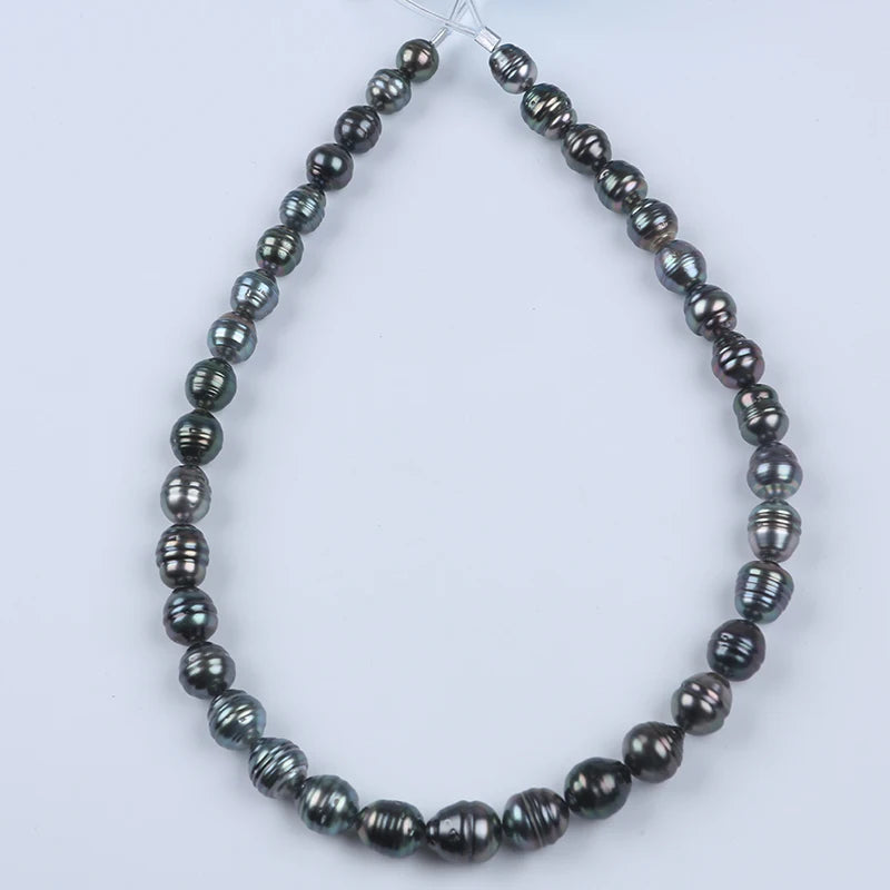 Zhuji 8-11mm Black Baroque Shape Tahiti Seawater Loose Pearl Third Party Certified 36cm Length for DIY Jewelry