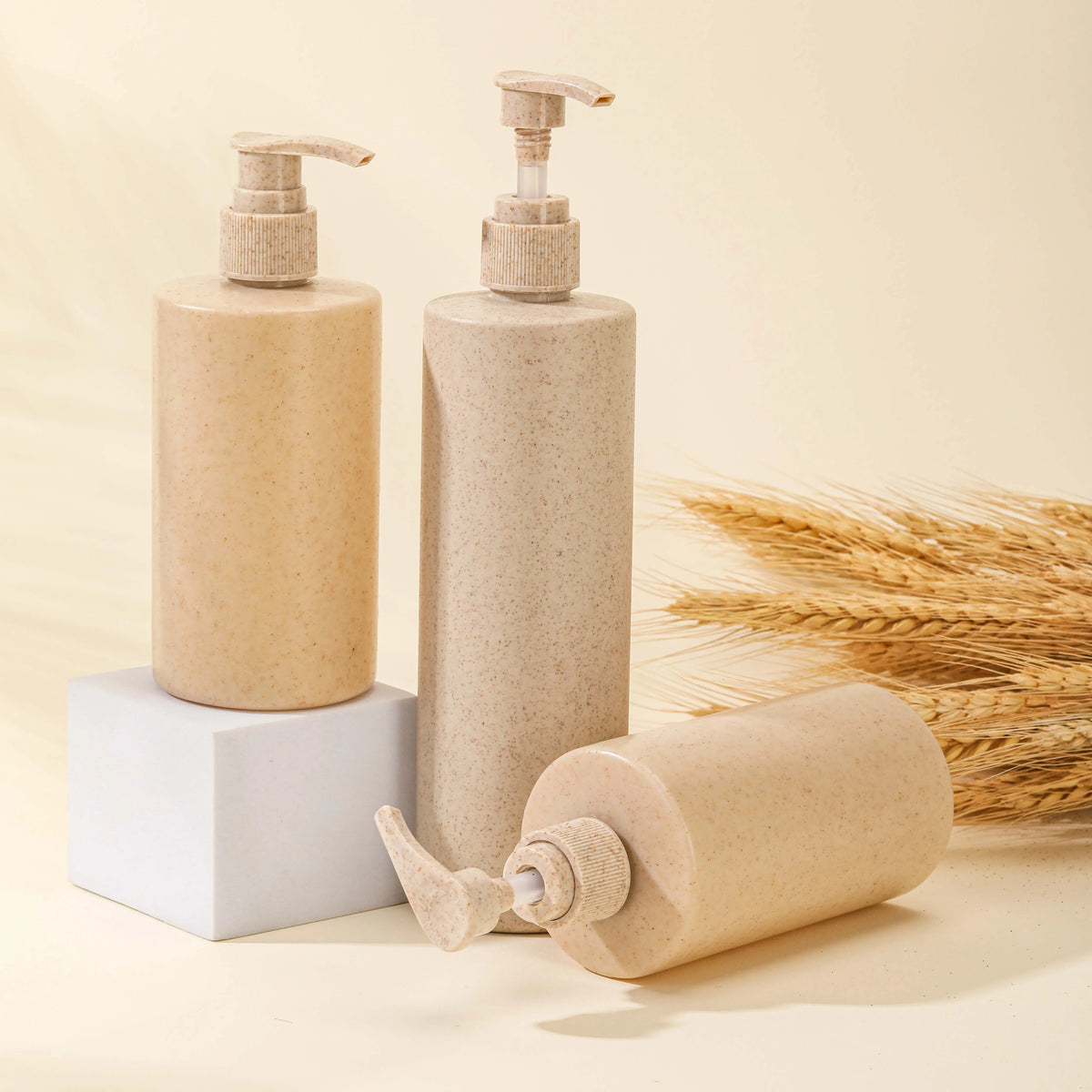 Eco-friendly Biodegradable 1oz 2oz 4oz 16oz HDPE Plastic Packaging Shampoo Shower Gel Skin Care Serum Bottle Made Wheat Straw