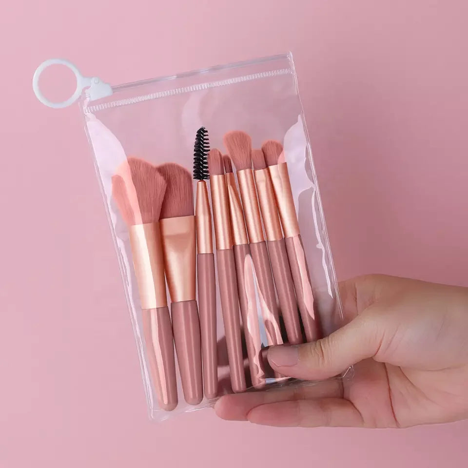 Custom Logo Low MOQ Top Quality 8pcs Smaller Mini Make up Brushes Professional Travel Makeup Brush Set with Bag