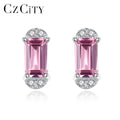 CZCITY 2025 New Fashion Clear Pink Color Earring Rectangle Shape Sterling Silver 925 Earrings for Women Wholesale
