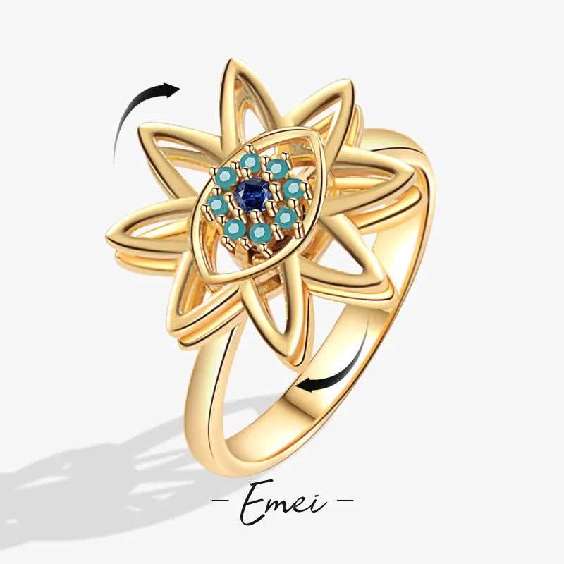 Evil Eye Rotating Ring Relieves Anxiety Personality Copper Inlaid Zircon Open Ring