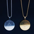 Men's Stainless Steel Cross Link Chain Necklace Bright Polished Gold Plated Engraved Witchcraft Pentagram Round Pendant Necklace