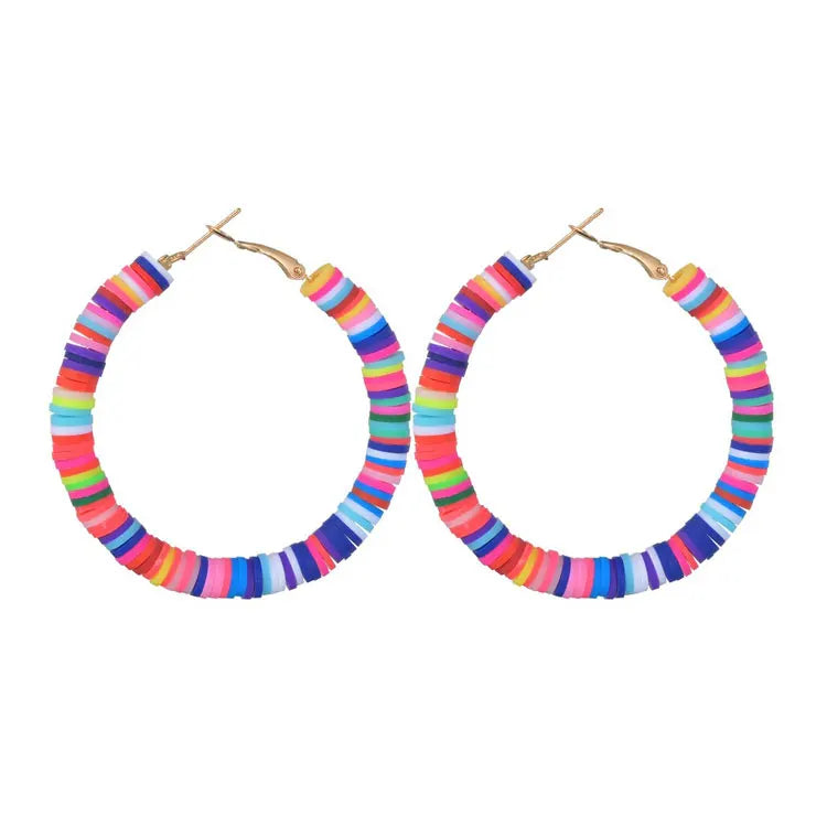 SC Handmade Disc Beads Polymer Clay Earrings Jewelry Hawaii Beach Soft Pottery Gold Plated Big Hoop Earrings for Women 2023
