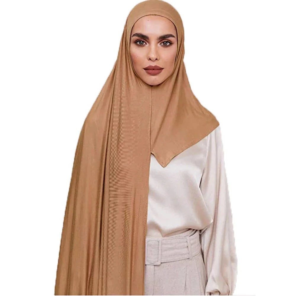 Newest Girls Soft Cotton Modal Breathable Long Double Loop Instant Hijab Big Jersey Muslim Headscarf with Logo