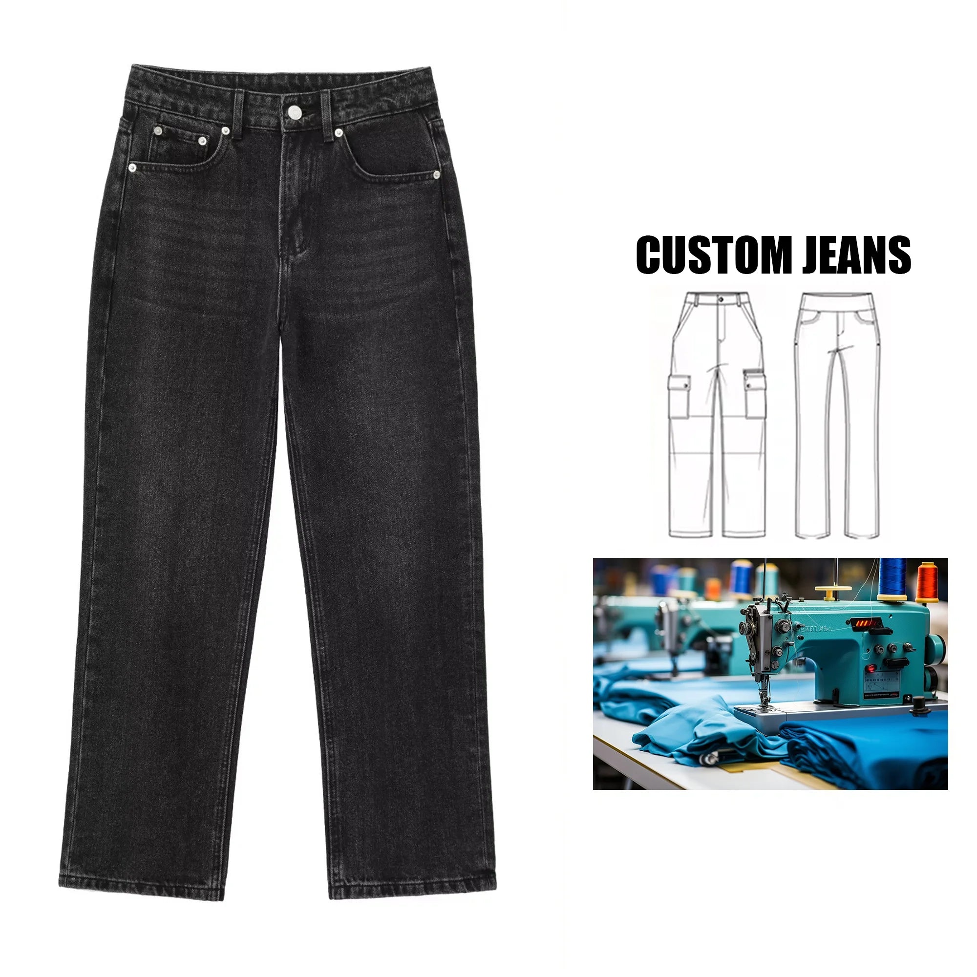 Brand Customization Women's Casual Plus Size Straight Mid-Rise Jeans Fashion Straight Loose Denim Pants