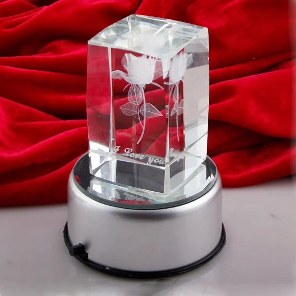 Mh-ft0062 Crystal Paperweight Led Light Rose Laser Crystal Cube for Wedding Gift 3d Laser Crystal Craft