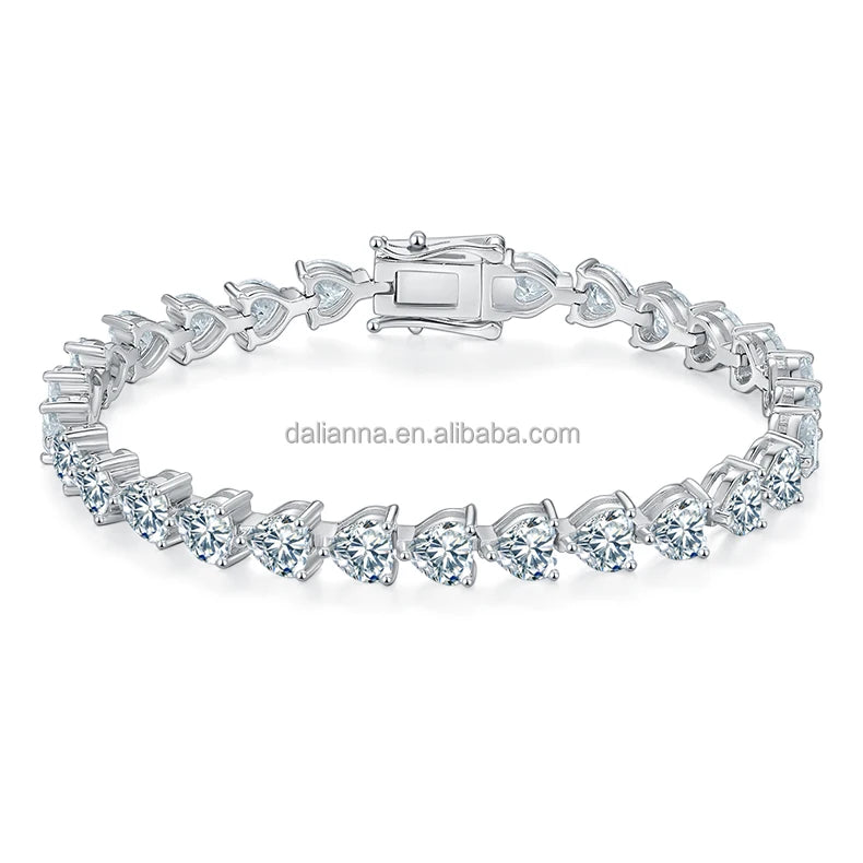 Fashion Hot Sale S925 Silver Personalized Designer Heart Bracelets Plated in White Gold 5MM Moissanite Tennis Bracelets