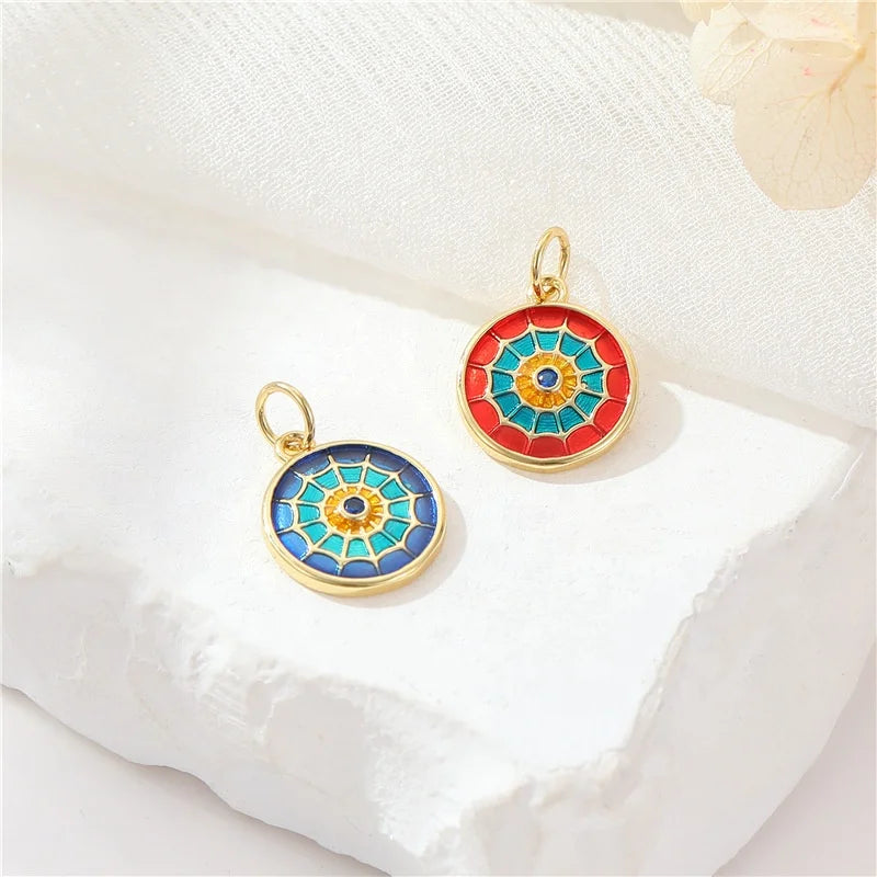 DIY Brass 14K Gold Plated Enamel Spider Web Charm Trendy Pendant Necklace & Bracelet Accessories Gift