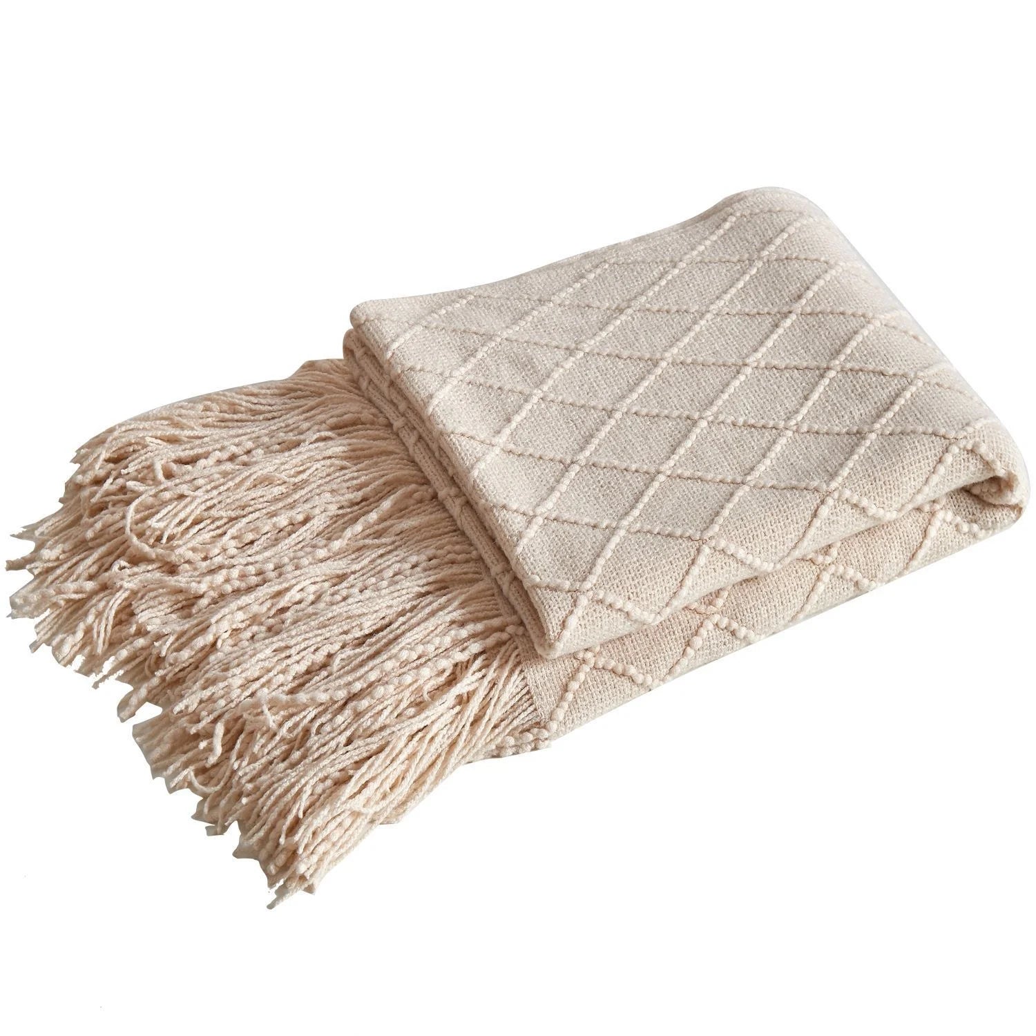 Hot Selling Comfortable Sofa Couch Nap 100% Acrylic Solid Color Tassels Knitted Throw Blanket for Home Decor