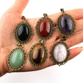Natural Stone Crystal Retro Drop Time Gem Cabochon Bronze Pendant for Women DIY Gemstone Jewelry