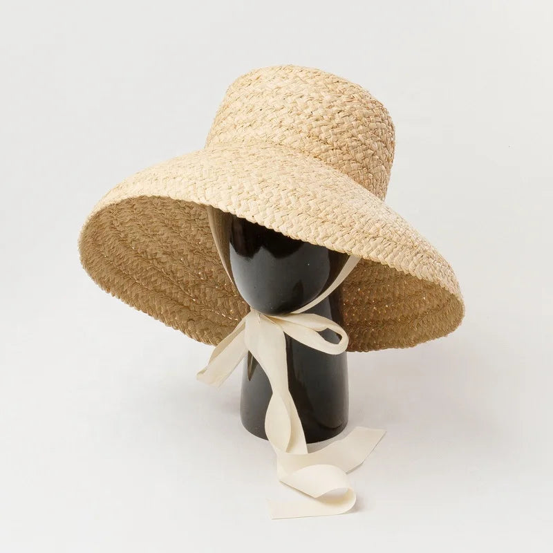 Summer Big Large Brim Kid Sombreros Mother Women Ladies Fashion Natural Raffia Straw Hat for Beach Travel Wind UV Sun Protection