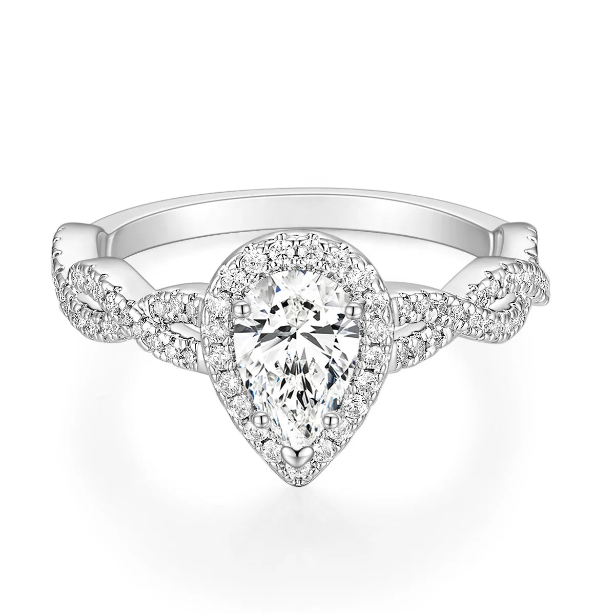 OAHLAN Trendy Inlay Fashion Jewelry 1.5CT Pear Cut Cubic Zirconia Engagement Ring Twisted CZ Anniversary Copper Ring for Women