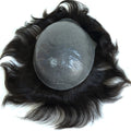 AU 100% Real Hair Men Toupee Pu Men Wig Silicone Prosthesis Glue Double Knot Man Toupee Replacement System Short Chinese Hair