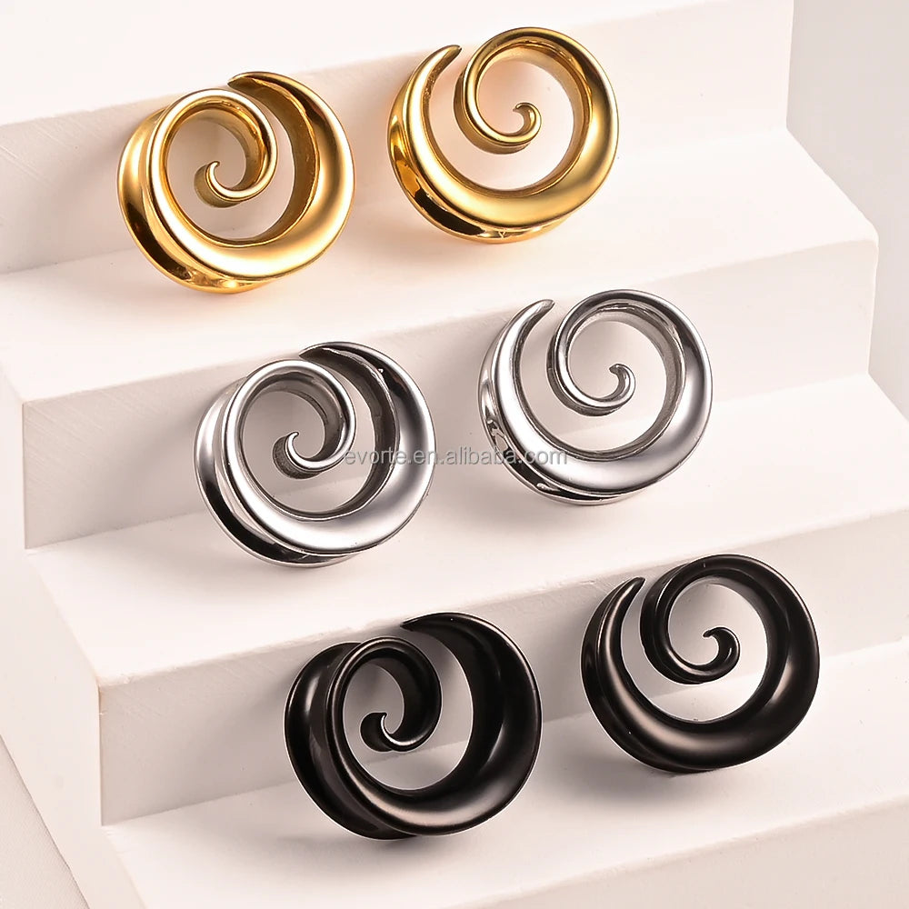 Evorte Classic 316L Stainless Steel Spiral Saddle Plug & Tunnel Gauges for Stretched Lobe Ear Piercing