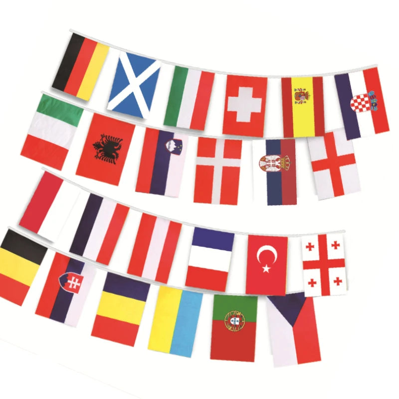 Aozhan 24 Strong Country Flag Turkey Italy Wales Switzerland Denmark Finland Belgium Russia Polyester Euro Bunting String Flag
