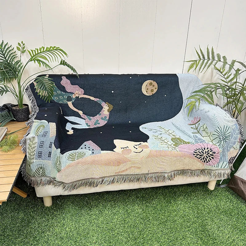 Custom Woven Jacquard Tapestry Blanket Polyester/Cotton Cartoon Pattern European American Style Customizable Sizes Wearable