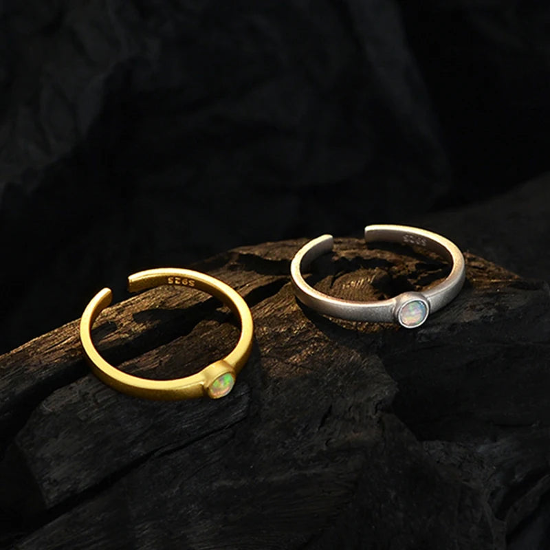 ICEBELA Fine Jewelry 925 Sterling Gold Plated Round Opal Knuckle Thin Rings Single Diamond Adjustable Ring Finger