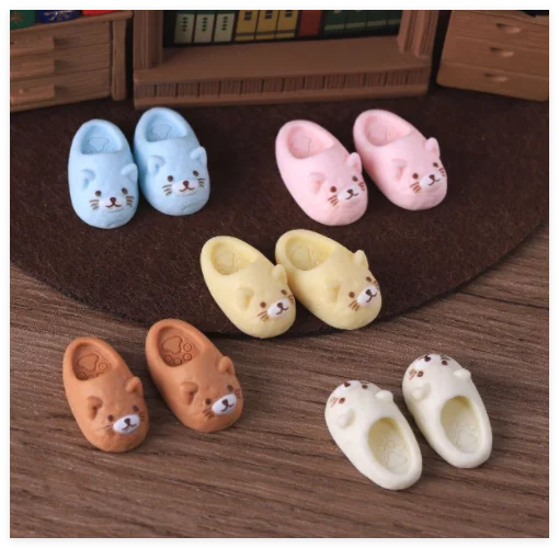 Fashion Cute Kids 3D Cat Slippers Jewellery Making Kawaii Charms Resin Love Religious DIY Miniature Dollhouse Kits Play