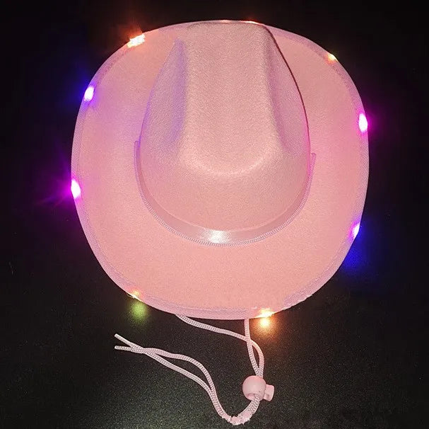 Kids pink White Cowgirl Hats Cowboy Hat with Lights for Party