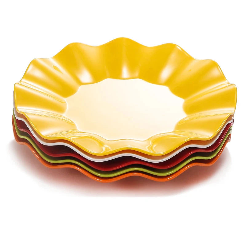 Melamine Dinner Plate Sets with Colorful Flower Rim Asian Zen Design In-glaze Decoration for Restaurants