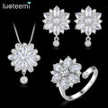 LUOTEEMI Wholesale Unique Clear Cubic Zirconia Princess Luxury Women Bridal Wedding Necklace Earrings Ring Jewelry Set