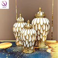 Light Luxury Electroplated Ceramic Vase Drop-Shaped Pattern Golden Ginger Jar for Bedroom and Living Room Decorations