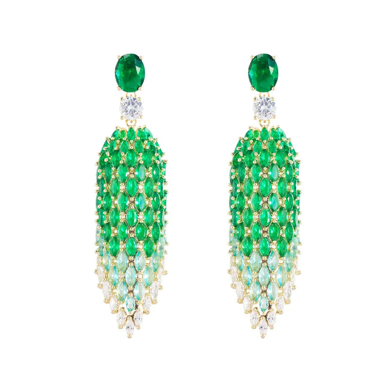 Wholesale Customization of Brass Jewelry Luxury Drop Earrings 18k Gold Plated Emerald Green Zircon Women Earrings