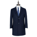 Men's Autumn Winter Woolen Coat Navy Blue Professional Formal Single-Breasted Long Outwear Thick Wool Office Uniform