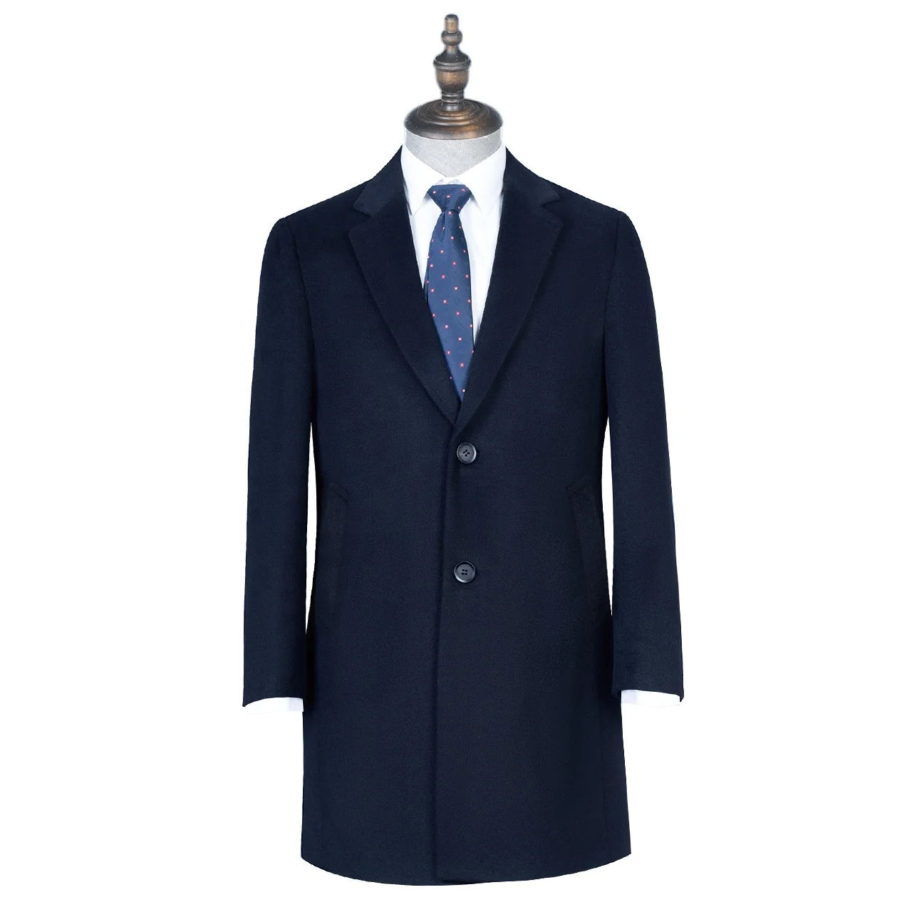 Men's Autumn Winter Woolen Coat Navy Blue Professional Formal Single-Breasted Long Outwear Thick Wool Office Uniform
