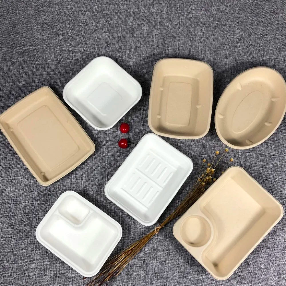 Large Rectangular Biodegradable Compostable Food Tray Disposable Water Oil Proof Meat Chipy Cake Sugarcane Sugar Cane Bagasse