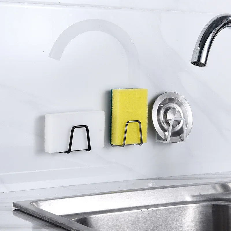 Rustproof Waterproof SUS304 Stainless Steel Strong Adhesive Single No-Drill Multifunction Wall-Mounted Small Sponge Holder Tools
