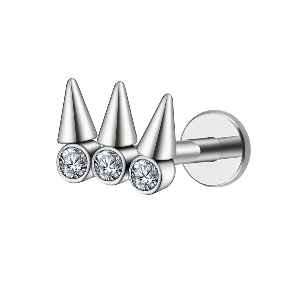 Right Grand ASTM F136 Titanium Punk Styles 16G Cluster Spike CZ Helix Conch Cartilage Stud Earring Internally Threaded Flat Back