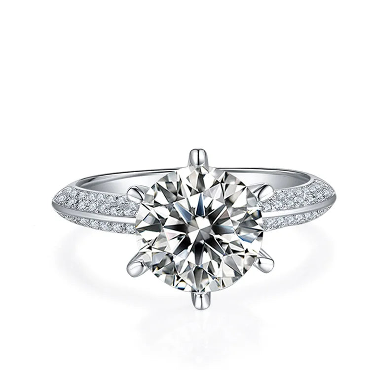 Newest Classical Engagement Rings 925 Sterling Silver  Super White Moissanite Ring 3 Carat Round Brilliant Gemstone Jewelry