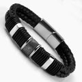 Vintage Pulsera Woven Black Brown Leather Bracelet Double Layer Stainless Steel Bracelet for Men