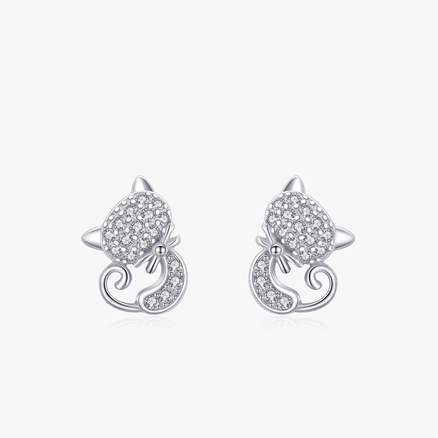 Ailmay Real 925 Sterling Silver Cute Cat Stud Earrings Charm Dazzling CZ Animal Earrings for Women Statement Fine Silver Jewelry