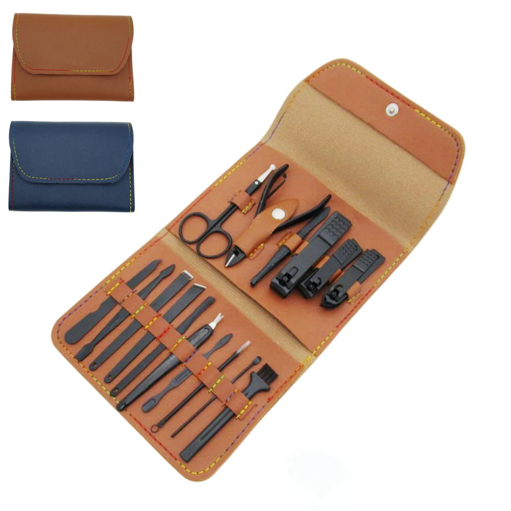 Gifts for Men/Women Stainless Steel Black Manicure Set with PU Leather Case Personal Care Tools Set of 16