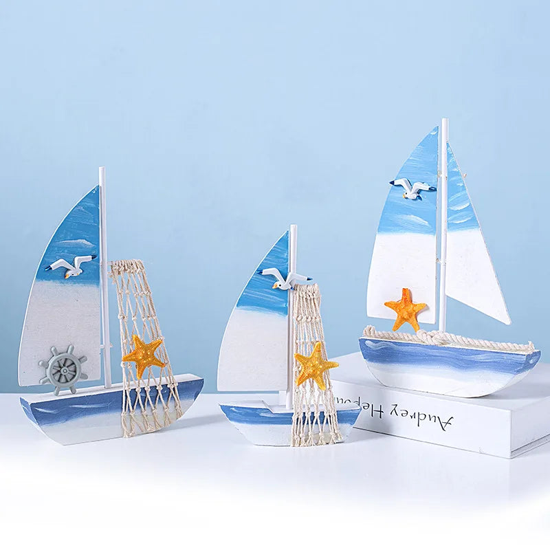 Mediterranean Sailing Boat Model HYG09 Molded Eco-Friendly Nautical Sailboat Wooden Desk Ornaments for Boy Gift
