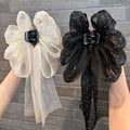 Shiny Rhinestone Shark Clip for Women Fabric Barrette Accessories with Ribbon Chiffon Bow for Ponytail Hairpin Ornament