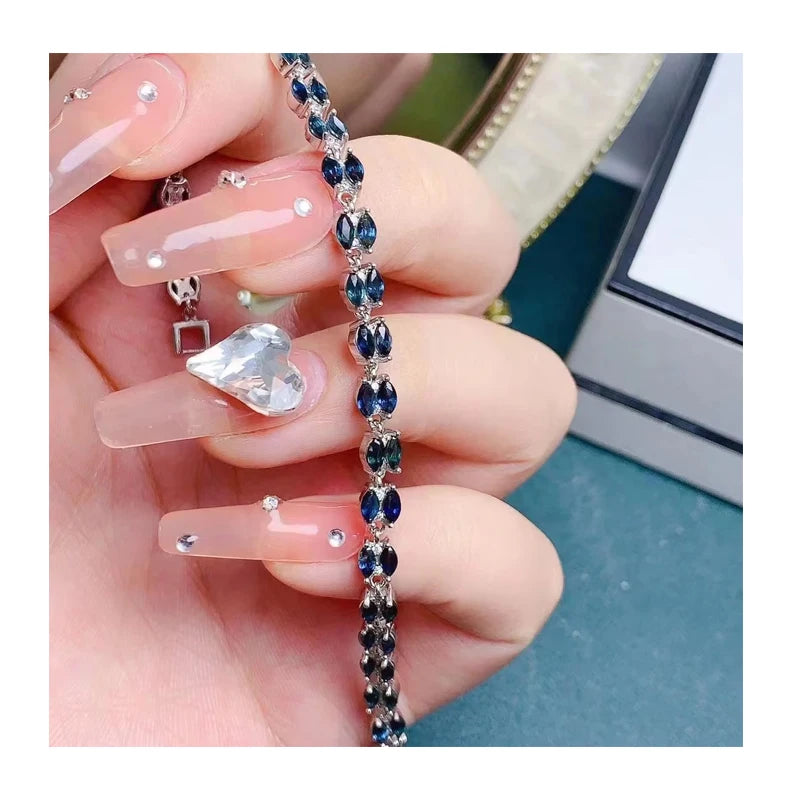 Wholesale Luxury Women's Natural Sapphire Macrame Bracelet Rhodium & Gold Plated for Gift or Party