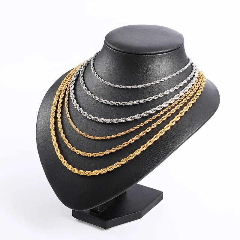 Hiphop 2MM/3 MM/5 MM Rope Chain  Necklace Stainless Steel With Gold and Steel Fashion Gold Plated Chains.Geometric Gift
