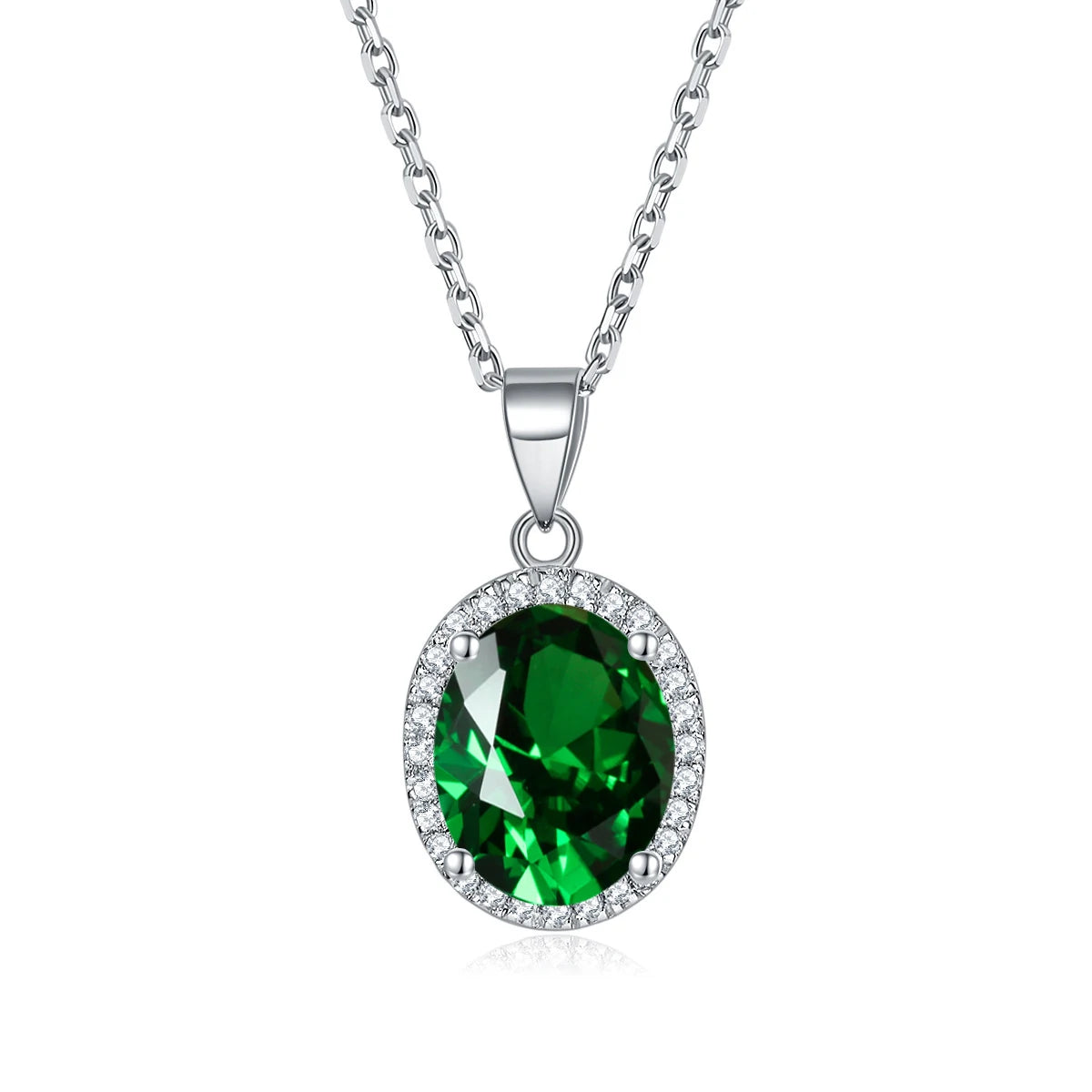 Custom 925 Sterling Silver Women Cubic Zircon Charm Emerald Birthstonel Pendant Necklace