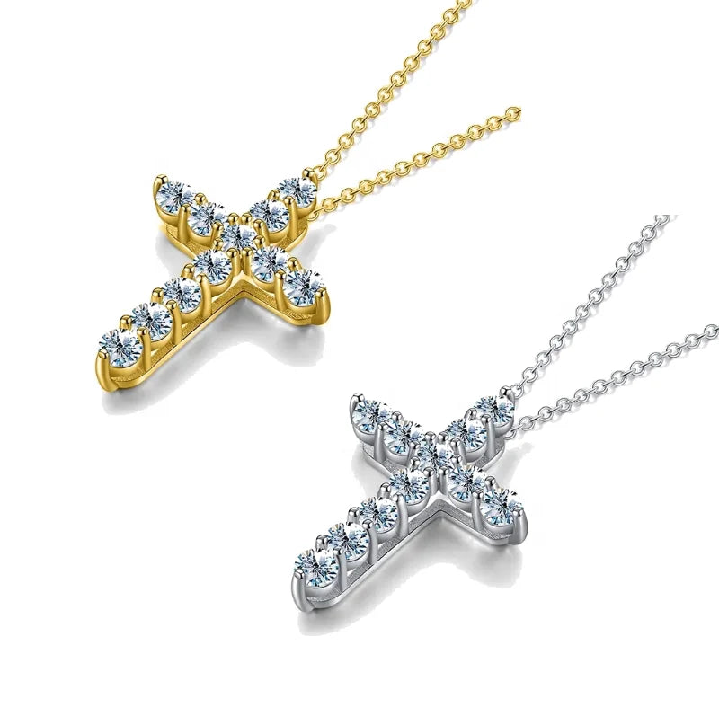 Wholesale Real 925 Sterling Silver 18k Gold Plated Diamond Moissanite Cross Jesus Pendant Necklace Women Engagement Fine Jewelry