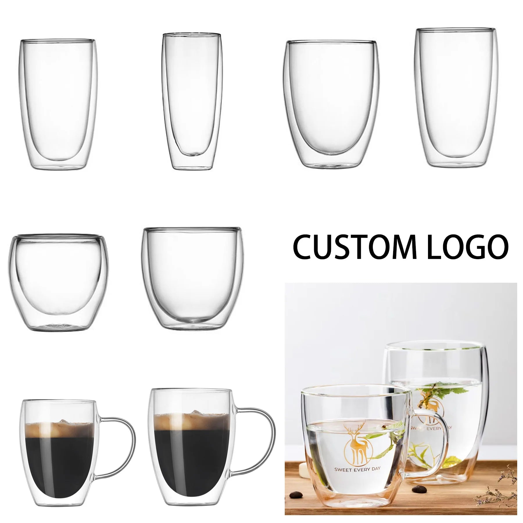 Two-step Molded Durable Double Wall Glass Cup With Handle Heat Resistant High Borosilicate Glass Tumbler for Milk Coffee Tea